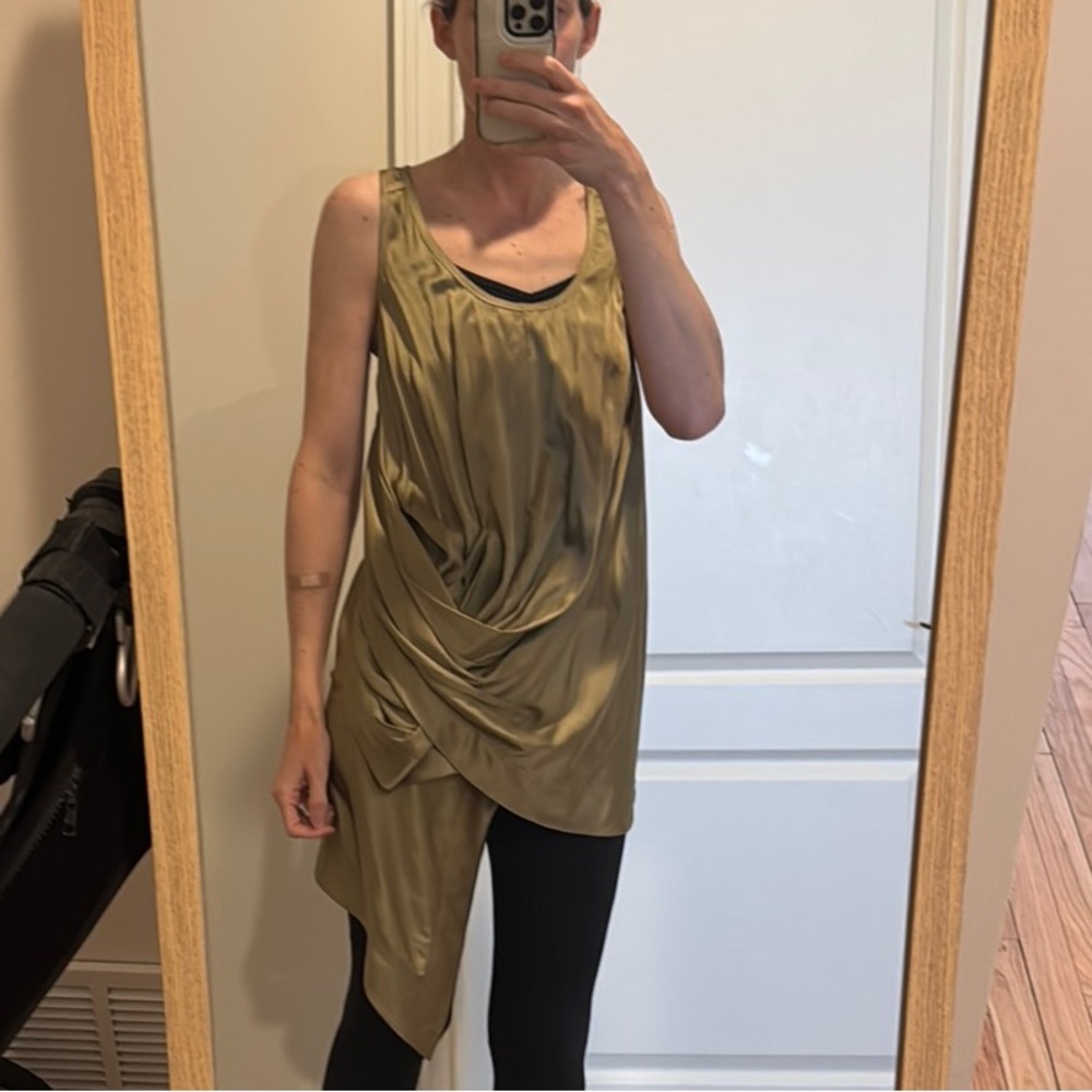 Tan Draped Sleeveless Tank Top tunic size 40